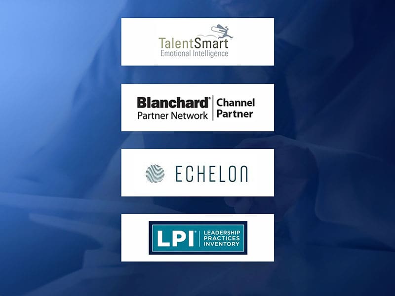 A group of companies that are logos on the side of a blue background.